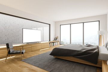 White and wooden bedroom corner with TV