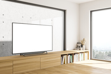 White and wooden room corner with TV