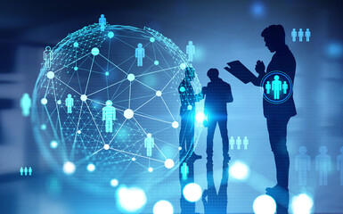Businessmen in office, social network interface