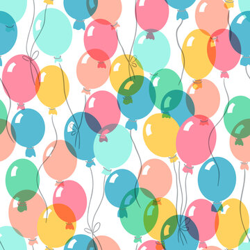 Birthday party seamless pattern with colorful balloons on white background
