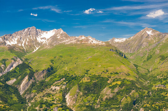 France, Savoie, panoramic view from the arcs resort in summer