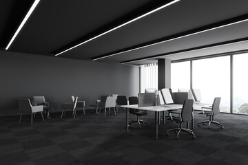 Grey panoramic open space office corner