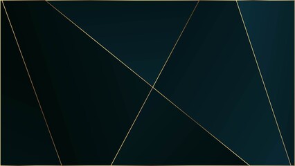 Blue Luxury Polygon Pattern. Gold Lines Triangular Premium Frame. 