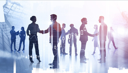 Business people meeting in city, graph