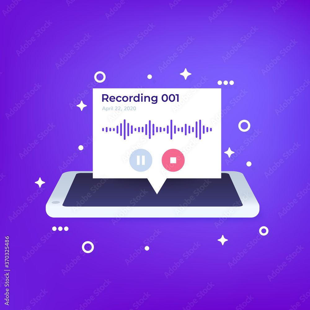 Sticker Audio recording in phone, vector design