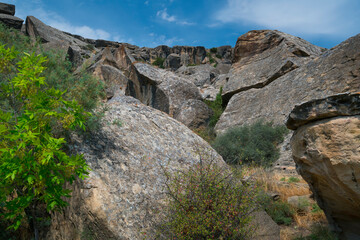 Fototapeta na wymiar Gobustan Rock Art Cultural Landscape, World Heritage Site, Unesco, Azerbaijan, Middle East