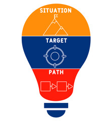 STP - situation target path. acronym business concept. vector illustration concept with keywords and icons. lettering illustration with icons for web banner, flyer, landing page, presentation