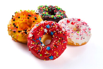 Set of colored donuts on a white background (close up)