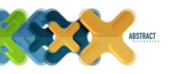 Glossy multicolored plastic style cross composition, x shape design, techno geometric modern abstract background. Trendy abstract layout template