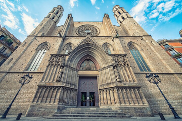 Santa Maria del Mar basilica in Barcelona city, Spain