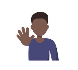 African american man with stop hand gesture. Deny concept. Vector flat isolated
