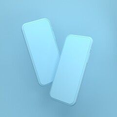 3d render illustration the blue smartphone, mock-up phone empty screen on blue background