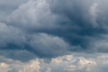 Cloudy gloomy sky, clouds, inclement weather, cumulus clouds.