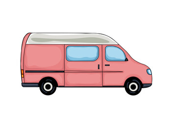 Pink hand drawn van, isolated on white background. Vector Illustration.