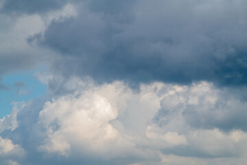 Cloudy gloomy sky, clouds, inclement weather, cumulus clouds.