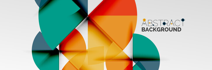 Obraz premium Bright color circles, abstract round shapes and triangles composition with shadow effects. Vector modern geometric design template