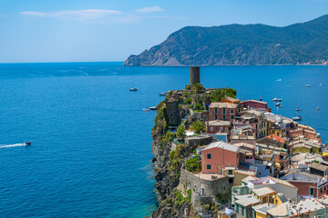 view of the bay and a castle in Cinque Terre