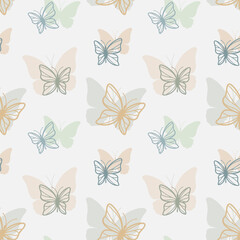 Fototapeta na wymiar Butterflies seamless pattern design in color. Colorful vector butterfly pattern for print, background, fabric.
