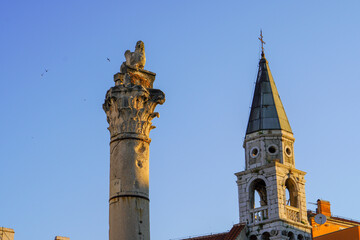 Fototapeta premium Cathedral of St. Anastasia and historical pillar in the old town of Zadar, Croatia 