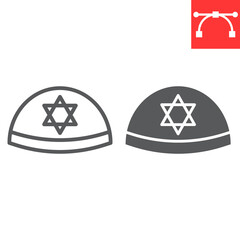 Kippah line and glyph icon, rosh hashanah and yarmulke, jewish cap sign vector graphics, editable stroke linear icon, eps 10.