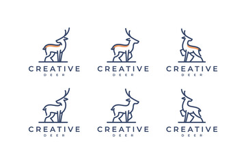 set animal deer with line art logo design inspiration