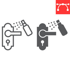 Disinfection door handle line and glyph icon, hygiene and disinfection, cleaning door handle sign vector graphics, editable stroke linear icon, eps 10.