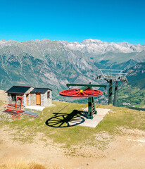 Red wheels in the mountains of the Pyrenees
