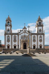 Fototapeta na wymiar View at the front facade at the Church of Mercy, Igreja da Misericordia, baroque style monument, architectural icon of the city of Viseu, in Portugal