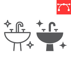 Washbasin line and glyph icon, hygiene and bathroom, disinfection sink sign vector graphics, editable stroke linear icon, eps 10.