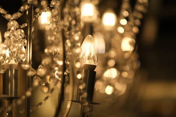 close up golden elegant retro light at night . blur background