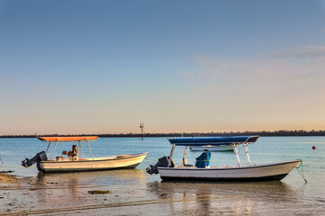 Fototapeta na wymiar Fishing boats in Dammam Sea side at Saudi Arabia.