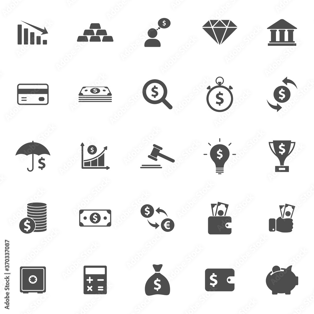 Poster money and finance vector icons isolated on white background. finance icon set for web and ui design,