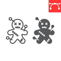 Voodoo doll line and glyph icon, halloween and scary, voodoo doll sign vector graphics, editable stroke linear icon, eps 10.