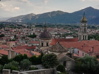 Fototapeta premium Venafro, Italy - August 7, 2020: panorama of the city of Venafro in the province of Isernia from the top of the Pandone castle