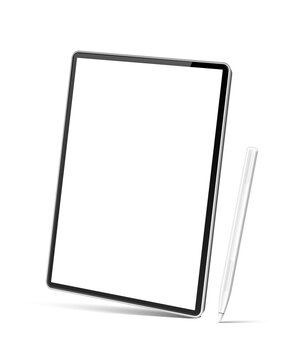 Vector Realistic Tablet With Stylus Pen Mockup