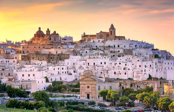 Ostuni city in sunset. White town of Apulia region, South Italy