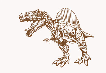 Fototapeta na wymiar Vector vintage illustration of spinosaurus , sepia background, graphical dinosaur