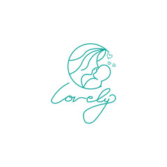 mother and child logo outline color vector circle design