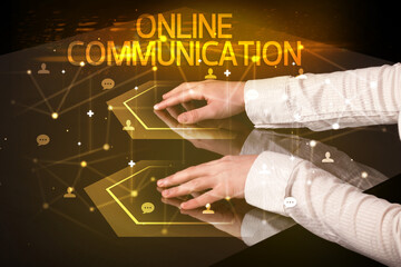 Navigating social networking with ONLINE COMMUNICATION inscription, new media concept