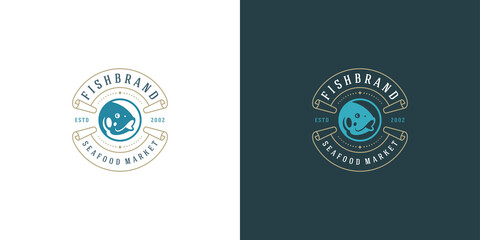 Seafood logo or sign vector illustration fish market and restaurant emblem template design fish silhouette