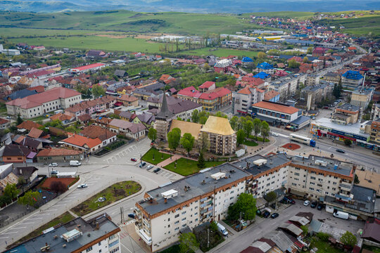Huedin,Cluj/Romania-05.07.2020-the Hungarian Reformed church located in the center of Huedin city. In this picture, the church is in the process of restoration, the roof being almost completed