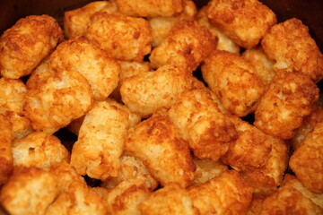 Close up of the fried and crispy tator tots