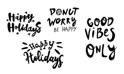 Hand drawn vector inscription. Happy holidays quotes collection isolated on white background. Template for banner, poster or print. Summer lettering collection