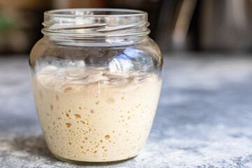 dough starter yeast raw for baking natural product ingredient organic eating healthy top view place for text copy space 