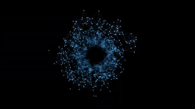 Network Connected Data Tunnel Animation on black background. Connection of data nodes dots, 4K Video.