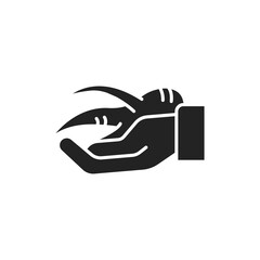 Hand holding korean dry ginseng root in glyph black icon. Health care. Alternative medicine from asia. Sign for web page, mobile app, button, logo.