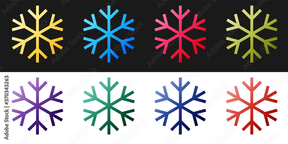 Poster set snowflake icon isolated on black and white background. vector.