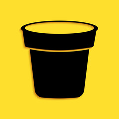 Black Flower pot icon isolated on yellow background. Long shadow style. Vector.