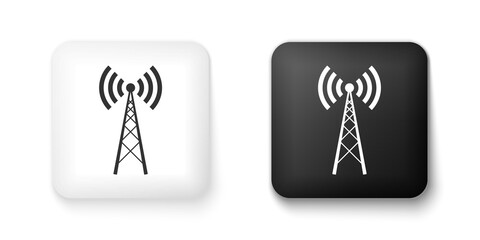 Fototapeta premium Black and white Antenna icon isolated on white background. Radio antenna wireless. Technology and network signal radio antenna. Square button. Vector.