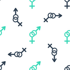 Green Gender icon isolated seamless pattern on white background. Symbols of men and women. Sex symbol. Vector.
